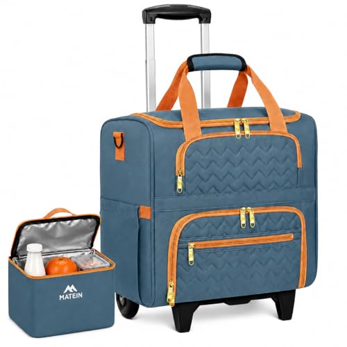 MATEIN Rolling Teacher Tote Bag, 15.6 Inch Rolling Briefcase for Women with Wheels & Detachable Cart, Roller Laptop Bag on Wheels with Insulated Lunch Box for College Business Office, Blue - color: Blue