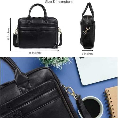 TRISKY Leather Laptop Bag - color: Black, size: 16 inches