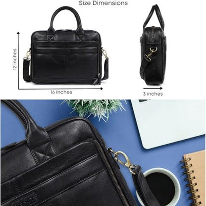 TRISKY Leather Laptop Bag - color: Black, size: 16 inches