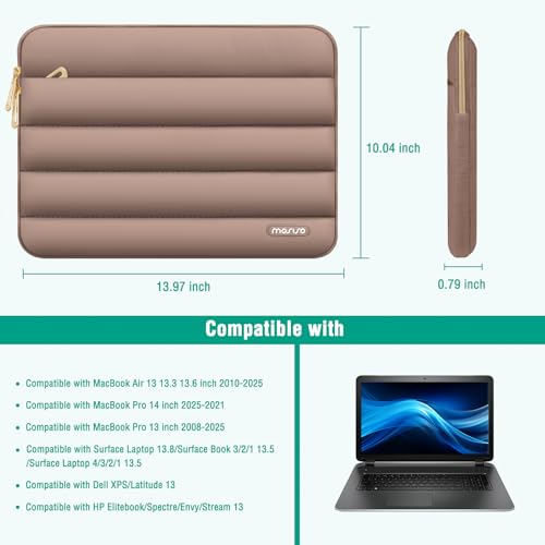 MOSISO Laptop Case 13.3 inch,13-13.3 inch Puffy Laptop Sleeve Compatible with MacBook Neo/Air 13.6 M5 M4 M3 M2 M1/Pro 13/14,HP Dell ASUS Lenovo,Polyester Horizontal Bag with Small Case, Brown - color: Brown, size: 13.3 inch