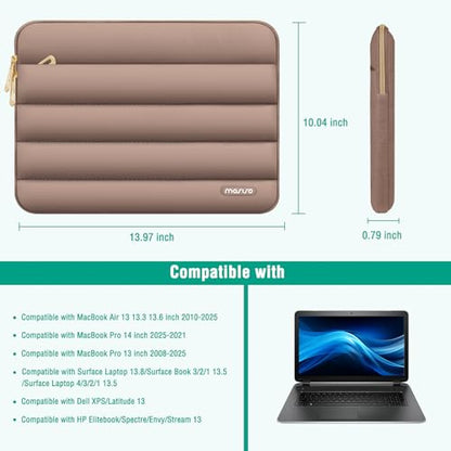 MOSISO Laptop Case 13.3 inch,13-13.3 inch Puffy Laptop Sleeve Compatible with MacBook Neo/Air 13.6 M5 M4 M3 M2 M1/Pro 13/14,HP Dell ASUS Lenovo,Polyester Horizontal Bag with Small Case, Brown - color: Brown, size: 13.3 inch
