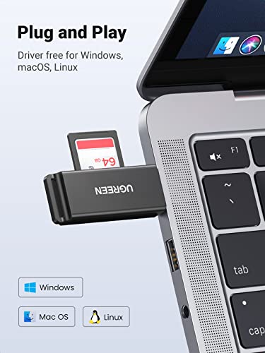 UGREEN SD Card Reader Portable USB 3.0 | Dual Slot Flash Memory Card Adapter Hub for TF SD Micro SD SDXC SDHC for Mac Windows Linux Chrome PC Laptop