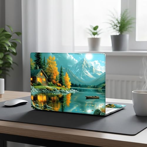 Aesthetic Laptop Skin Cover,12-15.6 Inch Universal Vinyl Sticker Decal,Mountain Lake Cabin Waterproof Scratch-Resistant Notebook Wrap,Removable Residue-Free Protector - color: Mountain Lake Cabin