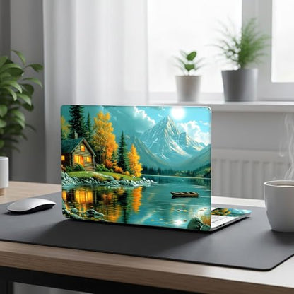 Aesthetic Laptop Skin Cover,12-15.6 Inch Universal Vinyl Sticker Decal,Mountain Lake Cabin Waterproof Scratch-Resistant Notebook Wrap,Removable Residue-Free Protector - color: Mountain Lake Cabin