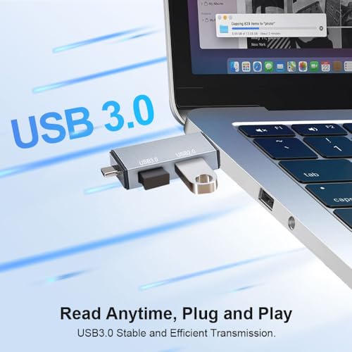 4-in-1 Memory Card Reader,USB A and USB-C to SD Micro SD MS CF Card Reader Adapter, 4 Cards Simultaneously Read and Write, Compatible with iPhone/Ipad/MacBook/PC/Laptop/Tablet