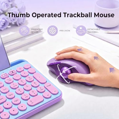 seenda Wireless Trackball Mouse, Ergonomic Bluetooth Rollerball Mice,Purple | USB-C rechargeable, 3-device Bluetooth+2.4G USB, thumb control, 5-level DPI and space-saving comfort for laptop, PC and Mac. - color: Purple