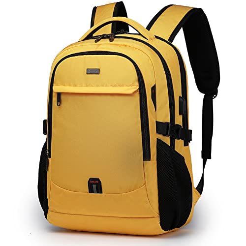 17 Inch Laptop Backpack for Travel Water Resistant College Backpack for Women Laptop Bag with USB Charging Port Work Backpack,Yellow - color: Yellow