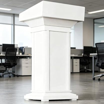 Black Lectern for Churches Wooden Podium Stand Wide Reception Table Pulpit Desk with Storage Floor-Standing Hostess Stand Office