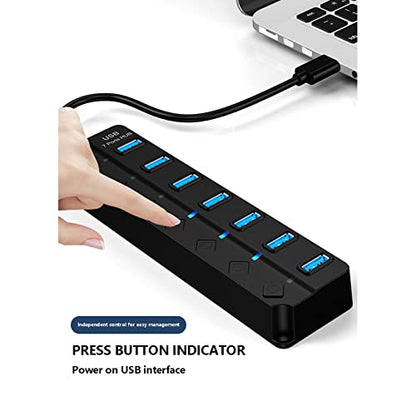 USB Hub Multi USB Splitter USB 3.0 Port Extender Hub with 7-Port, USB Extension Cable, Led Indicater for Mouse Flash Drive Keyboard Mobile Hard Disk Drive