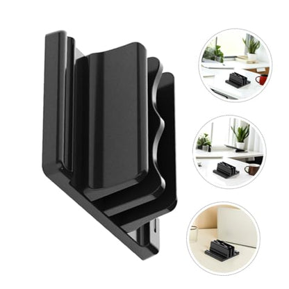 Sewroro Adjustable Vertical Laptop Stand Desk Organizer Space Saving Upright Holder with Stable Wide Base for Office Book and Notebook Storage Black Dual Slot Design