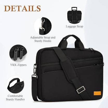 bagasin 17 17.3 inch Laptop Computer PC Shoulder Bag Carrying Case | Water-Repellent Fabric Briefcase, Lightweight Toploader, Business Casual or School - color: Black, size: 17-17.3