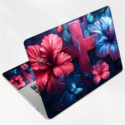 Hibiscus Cross Bloom Universal Laptop Skin Sticker 3PCS, Protective Decal Trim-to-Fit 11.6" 13.3" 14" 15.6" Laptop Vinyl Cover, Removable Anti-Scratch Computer Decal Protector - color: Hibiscus Cross Bloom