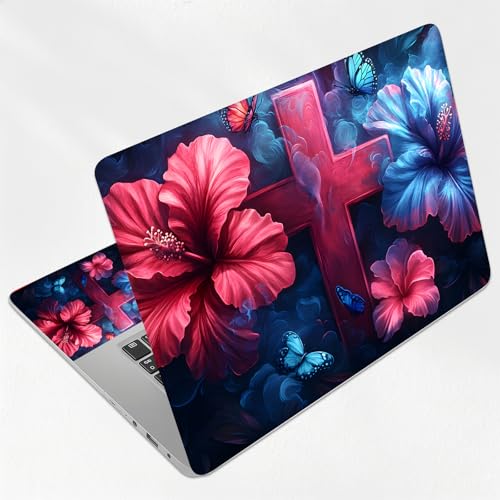 Hibiscus Cross Bloom Universal Laptop Skin Sticker 3PCS, Protective Decal Trim-to-Fit 11.6" 13.3" 14" 15.6" Laptop Vinyl Cover, Removable Anti-Scratch Computer Decal Protector - color: Hibiscus Cross Bloom