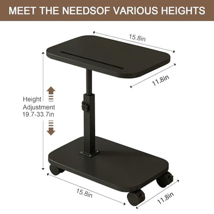 Adjustable Height TV Tray Table with Wheels, C Shaped End Side Table & Phone Tablet Slot, Swivel Snack Stand for Couch, Sofa, Bed,Living Room, Laptop Use in Small Spaces (Black) - color: Black