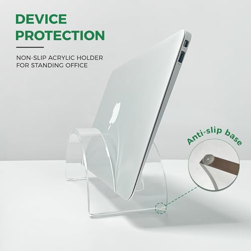 Acrylic Vertical Laptop Stand for Desk, Clear Vertical Laptop Holder & Space-Saving Workspace Organizer, Desktop Notebook Dock Compatible with MacBook Air/Pro, HP, Dell, Surface