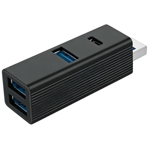 VIENON USB Hub 4 Port, Aluminum USB Splitter for Laptop with 5V Power Port, Mini USB Extender Adapter for PC, Notebook, Flash Drive, Keyboard, Mouse - Portable for Business Travel