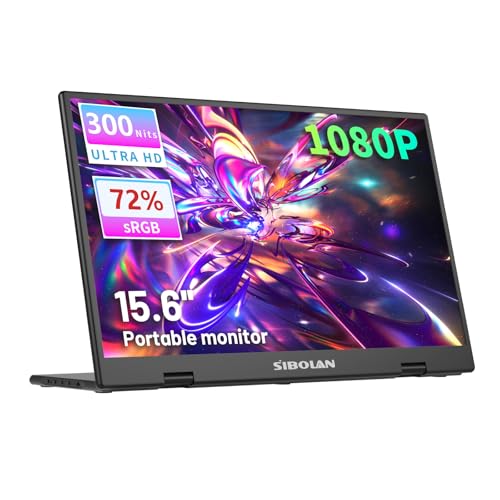 Portable Monitor, 15.6” Display, 1080P Full HD Resolution, IPS Panel, 300 Nits Brightness, 60Hz Refresh Rate, USB-C/HDMI, Plug & Play, Height-Adjustable Stand, Gaming & Travel