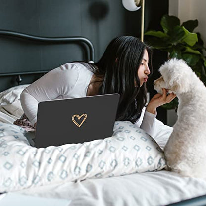 Seorsok Compatible with MacBook Air 13 Inch Case 2020 2019 2018 Release A1932 A2179 M1 A2337 Touch ID, Gold&Cute Heart Pattern Plastic Hard Shell Case with Keyboard Cover,Black - color: Black(heart)
