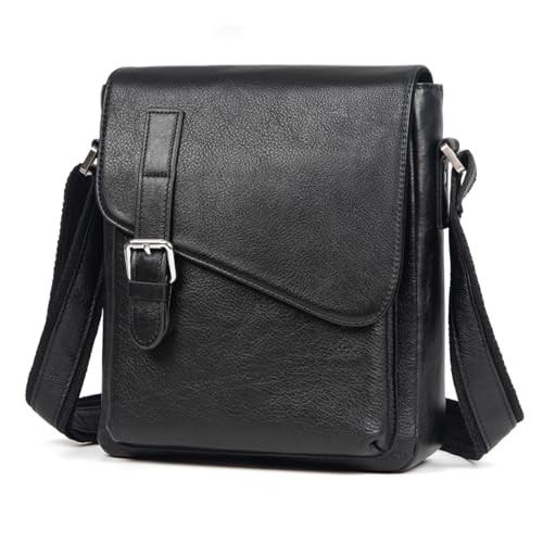 Augus Leather Messenger Bag Men's Crossbody Fits Up to 11.5 Inch Tablet - color: Black1