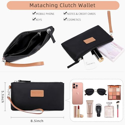 Laptop Bag for Women 15.6 Inch Work Tote Briefcase with USB Nylon Shoulder Handbag for Office Travel Business - color: Black