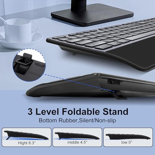 CITLLA Wireless Keyboard, Rechargeable Full Size Multi-Device Bluetooth Keyboard with Wrist Rest, 3-Level Backlit, for Computer, Laptop, Tablet, Smartphone, Office,（US Layout）