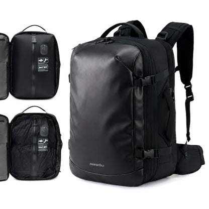 Fanwoli Rolling Travel Backpack with One-Button Vacuum System, Expandable | Roller or Hip Belt, Built-in Pump, Carry on, TSA Lock, Water-Repellent, Wet/Dry Separate, Shoe Pocket, Fits 17" Laptop
