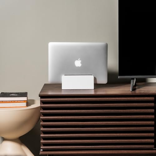 Raico Verical Laptop Stand MacBook Walnut Wood Dual Laptop Vertical Setup Holder Stand (Matte White, Single Slot | Adjustable) - color: Matte White, size: Single Slot | Adjustable