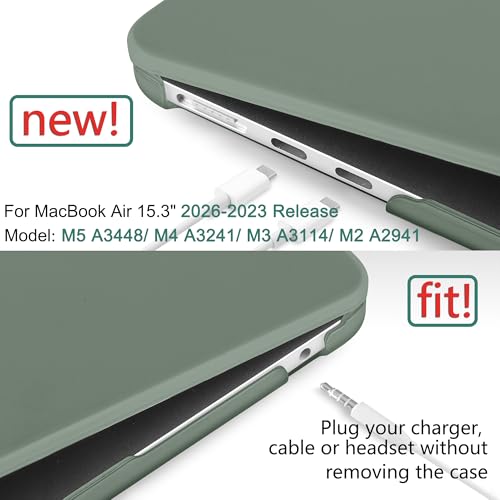 for MacBook Air 15 Inch Case M5 M4 M3 M2 (2026-2023) A3448 A3241 A3114 A2941, Protective Hard Shell Cover Compatible with Touch ID & Liquid Retina Display - Midnight Green - color: Matte Midnight Green