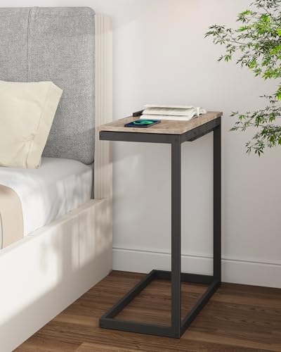 TUTOTAK Large C Shaped End Table, Side Table, Couch Computer Table C Table | Tilting Laptop Stand with Storage, Computer Couch table for Living Room, Bedroom, Greige TB01BG089 - color: Greige, style: Modern