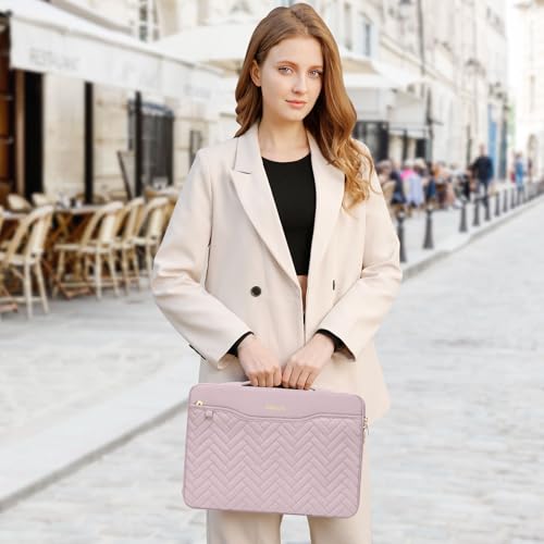 MOSISO 360 Protective Laptop Case, 13-13.3 inch Laptop Sleeve, Pink | Compatible with MacBook Neo/Air 13.6/Pro 13/Pro 14, HP Dell ASUS, Rectangle Quilted Bag with Handle&Pocket&Small Case - color: Pink, size: 13.3 inch