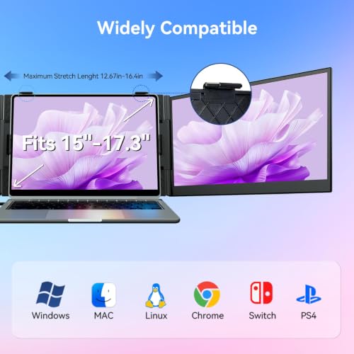 Laptop Screen Extender 15.3" Triple - One Cable Connection Portable Monitor Ultra-Light & Ultra-Slim 2.74lbs 1200P FHD IPS Extra Screen for 13"-17.3" Laptops Compatible with Wins/Mac/Android/Chrome - size: 15.3"