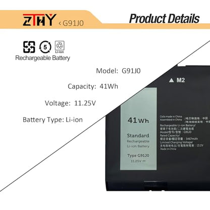 41Wh G91J0 Battery Replacement for Dell Inspiron 3510 3511 3515 3521 3525 | 3530 3535 5320 5310 5330 5410 5435 5415 5418 5515 5430 5435 7415 7420 2-in-1 Latitude 3320 3330 3420 3520 Vostro 3435 3-Cell - size: 7.95*3.46*0.24 inch G91J0