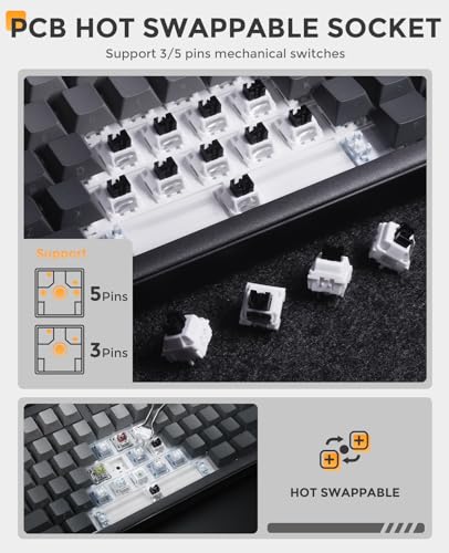 DAREU EK98PRO Wireless Mechanical Keyboard, Gasket Hot Swappable Custom, Pre-lubed Linear Switches, Side Printed PBT Keycaps, BT5.0/2.4GHz/USB-C, RGB Backlit Gaming Keyboard for Win/Mac - color: Cloudy Aqua