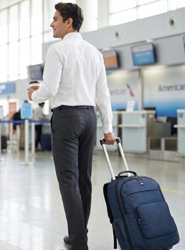 Rolling Backpack with Wheels, Roller Backpack for 17.3 Inch Laptop | 40L Water Resistant Wheeled Laptop Backpack, Flight Approved Carry on Luggage for Men Women Business Travel College, Black - color: Blue