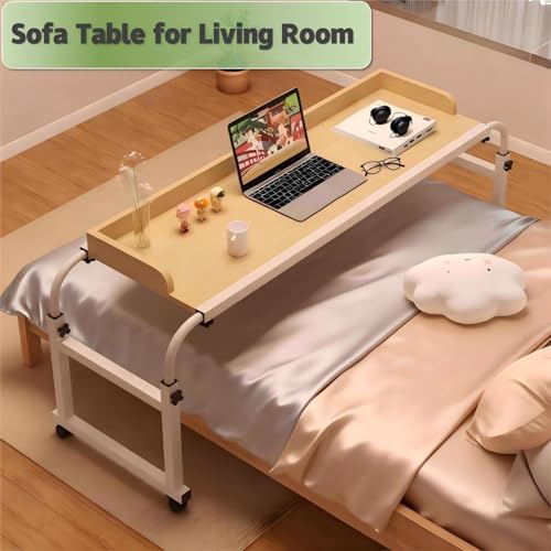 Overbed Table with Wheels and Desktop Enclosure, Height and Length Adjustable Over Bed Desk King Queen Bed Table Overbed Laptop Table (Walnut) - color: Walnut