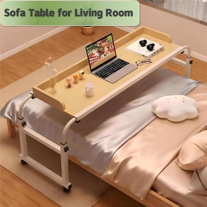 Overbed Table with Wheels and Desktop Enclosure, Height and Length Adjustable Over Bed Desk King Queen Bed Table Overbed Laptop Table (Walnut) - color: Walnut