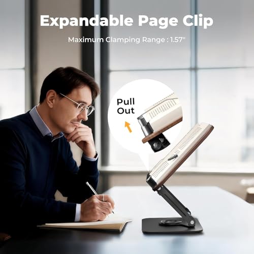 Book Stand for Reading, Adjustable Book Holder with 360° Rotating Bases, Foldable Designs, and Elastic Clips, Multifunctional Display Stand for Recipe, Cookbooks, Magazines, Tablets, Laptops - color: Dark Wood