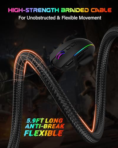 X49 Wired Computer Gaming Mouse,Rapid Fire Key,12K Sensor,Native 12400 DPI | 1ms Quick Response,20M Click Lifespan,105g Lightweight,RGB Backlit, 5.9Ft USB A Corded Gamer Mice, Ergonomic PC Maus,Black