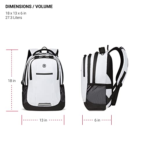 SWISSGEAR Cecil 18-Inch Laptop Backpack Fits 16-Inch Laptop, Travel Daypack with Organizer Pockets, Water Bottle Holders & Padded Straps – White - color: White
