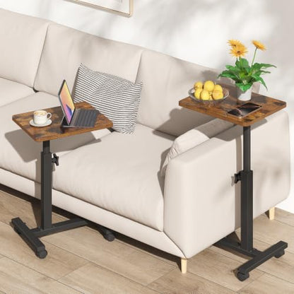 TUTOTAK C Table End Table Adjustable Height, TV Tray Table for Small Spaces | 360°Swivel casters, Slide Under Couch Side Table, Sofa Bedside Table for Living Room, Bedroom, Brown TB01BB099 - color: Brown