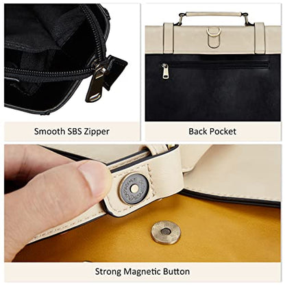 ECOSUSI Laptop Bag for Women Vegan Leather Messenger Bag Fashion Briefcase Computer Satchel Bag - color: Black