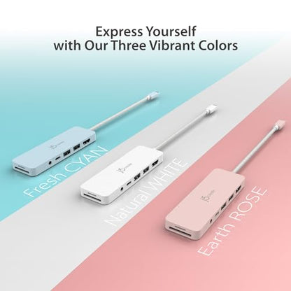j5create USB-C Pink Multi-Port Hub with Power Delivery with 4K HDMI/2 USB-A 5Gbps/PD 100W Charging SD&Micro SD/3.5mm Audio | for MacBook/iPad Pro/iMac/Surface/XPS/Thinkpad/Galaxy/and More(JCD373ER) - color: Earth Rose