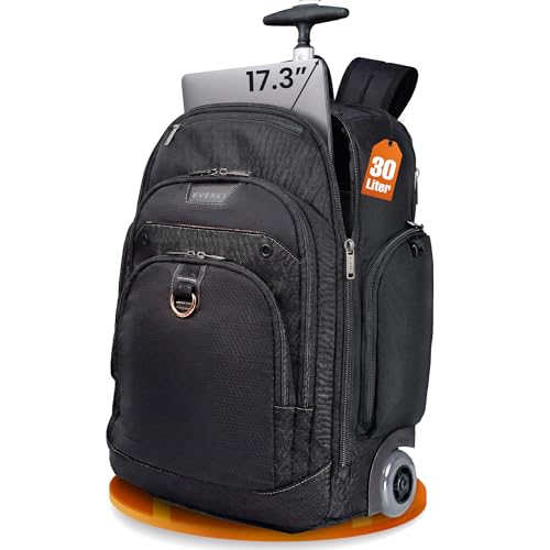 EVERKI Atlas Wheeled 2 Laptop Rolling Backpack for Men & Women, Grey - 30L | Polyester, Unisex Professional Design, Padded compartment, RFID, Roller, Business & Work, Travel-Friendly, Fits 13\"-17.3\" - size: Atlas Wheeled V2 - Grey - 30L