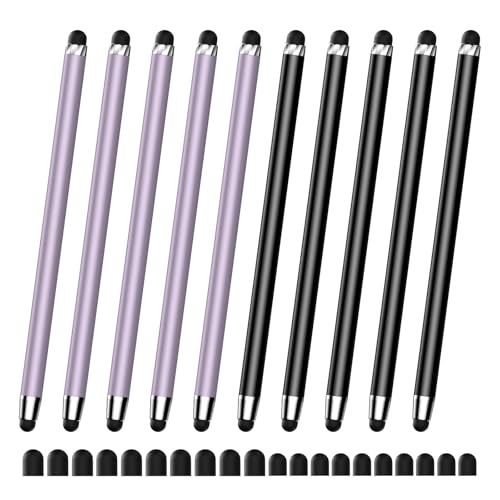 10 PCS Stylus Pen for Touchscreen,2-in-1 High Sensitivity & Precision | Rubber Tip,Suitable for Touch Screens of iPhone/ipad/Android Tablets(10 Stylus Pen Purple/Black + 20 Tips) - color: 5PCS Purple & 5PCS Black