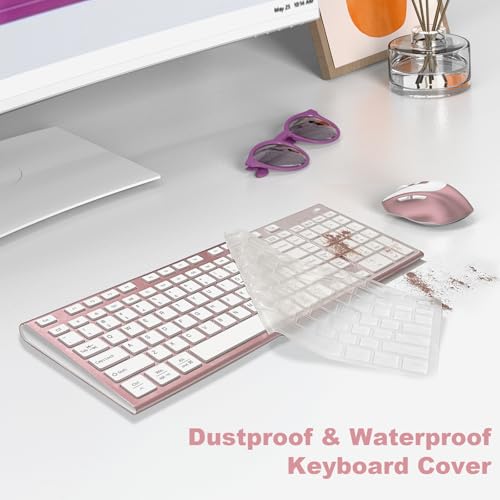 Rechargeable Wireless Keyboard and Mouse, with Number Pad Rose Pink | Quiet Silent, Slim Thin Flat Low Profile Soft Key, USB C, with Skin Cover, Ergonomic Mouse, for Mac Windows PC, Home Office - color: Pink Rose Gold