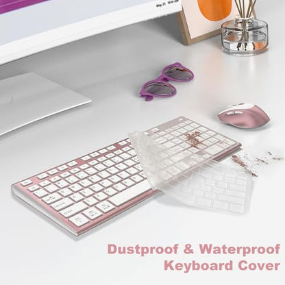Rechargeable Wireless Keyboard and Mouse, with Number Pad Rose Pink | Quiet Silent, Slim Thin Flat Low Profile Soft Key, USB C, with Skin Cover, Ergonomic Mouse, for Mac Windows PC, Home Office - color: Pink Rose Gold
