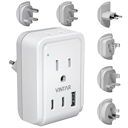 Universal Travel Adapter Kit, VINTAR International Plug Adapter with 3 USB Ports(2 USB C, 3.4A) and 2 American Outlets, Type A,C,G,D,I,M Detachable Attachments, Adapter for US/EU/UK/India/AUS/Africa - style: 17W Type A/C/G/D/M/I-All in One Adapter