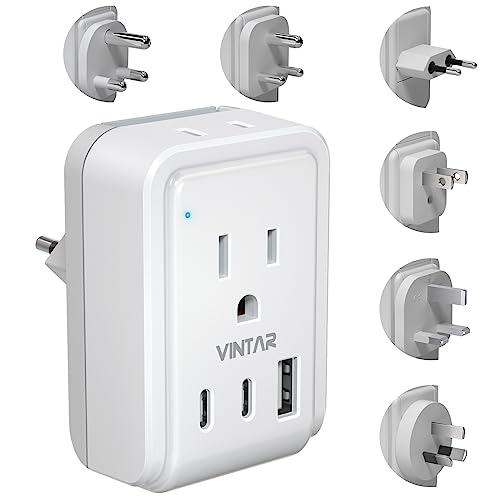 Universal Travel Adapter Kit, VINTAR International Plug Adapter with 3 USB Ports(2 USB C, 3.4A) and 2 American Outlets, Type A,C,G,D,I,M Detachable Attachments, Adapter for US/EU/UK/India/AUS/Africa - style: 17W Type A/C/G/D/M/I-All in One Adapter