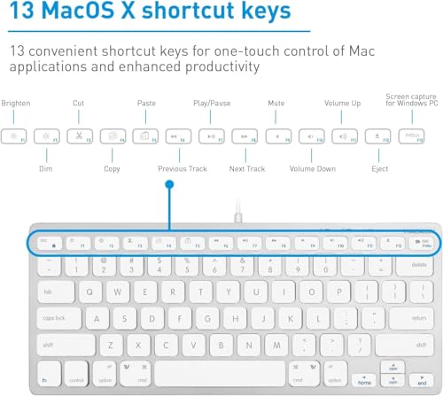 Macally Small Wired Keyboard for Mac and Windows - 78 Scissor Switch Keys Compatible Apple Keyboard - USB Mini Keyboard that Saves Space and Looks Great - Plug and Play Wired Mac Keyboard - Aluminum - color: Silver Aluminum