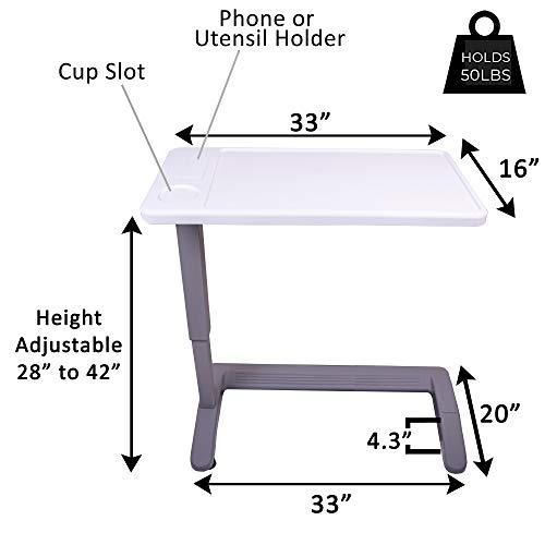 Carex Rolling Overbed Table, Hospital Bed Table, Laptop Tables for Recliner, Bed, Bedside and Sofa, Computer Tables, Hospital Tray, Adjustable with Wheels and Secure Height Adjustment